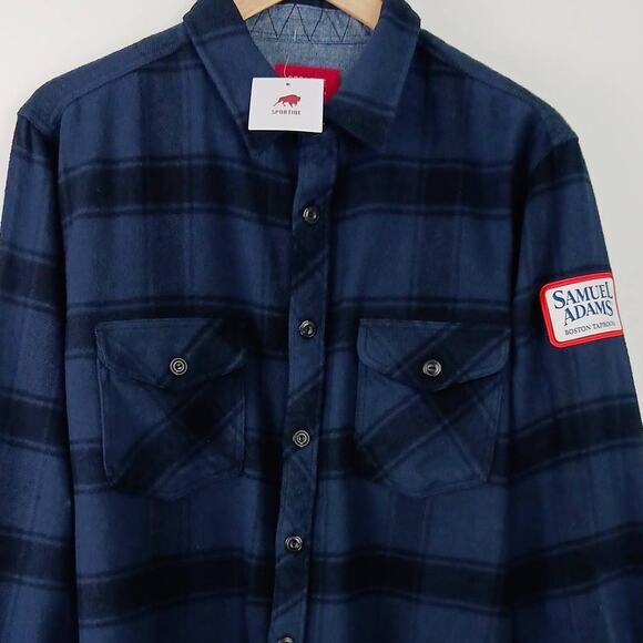 Sportiqe SZ XL Samuel Adams Boston Tap Room Plaid Flannel Button Down Shirt NWT - Picture 3 of 8